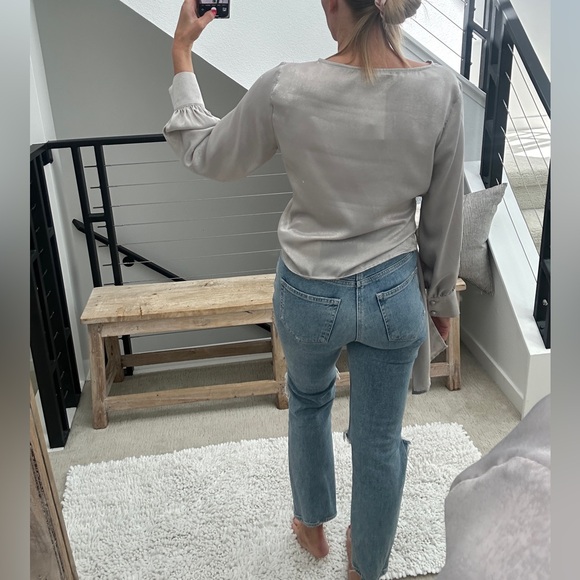 Miss love silver gray wrap long sleeve v neck blouse top business casual NWT M - Picture 8 of 15